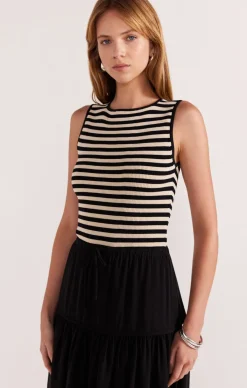 MIA STRIPED KNIT TOP IN BLACK/CREAM