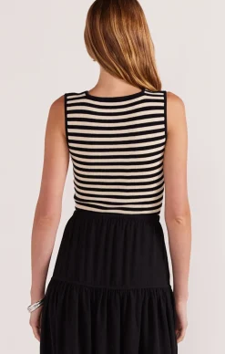 MIA STRIPED KNIT TOP IN BLACK/CREAM