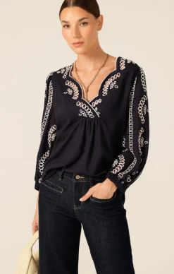 MORGAN EMBROIDERED LINEN VISCOSE BLOUSE
