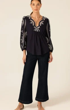 MORGAN EMBROIDERED LINEN VISCOSE BLOUSE