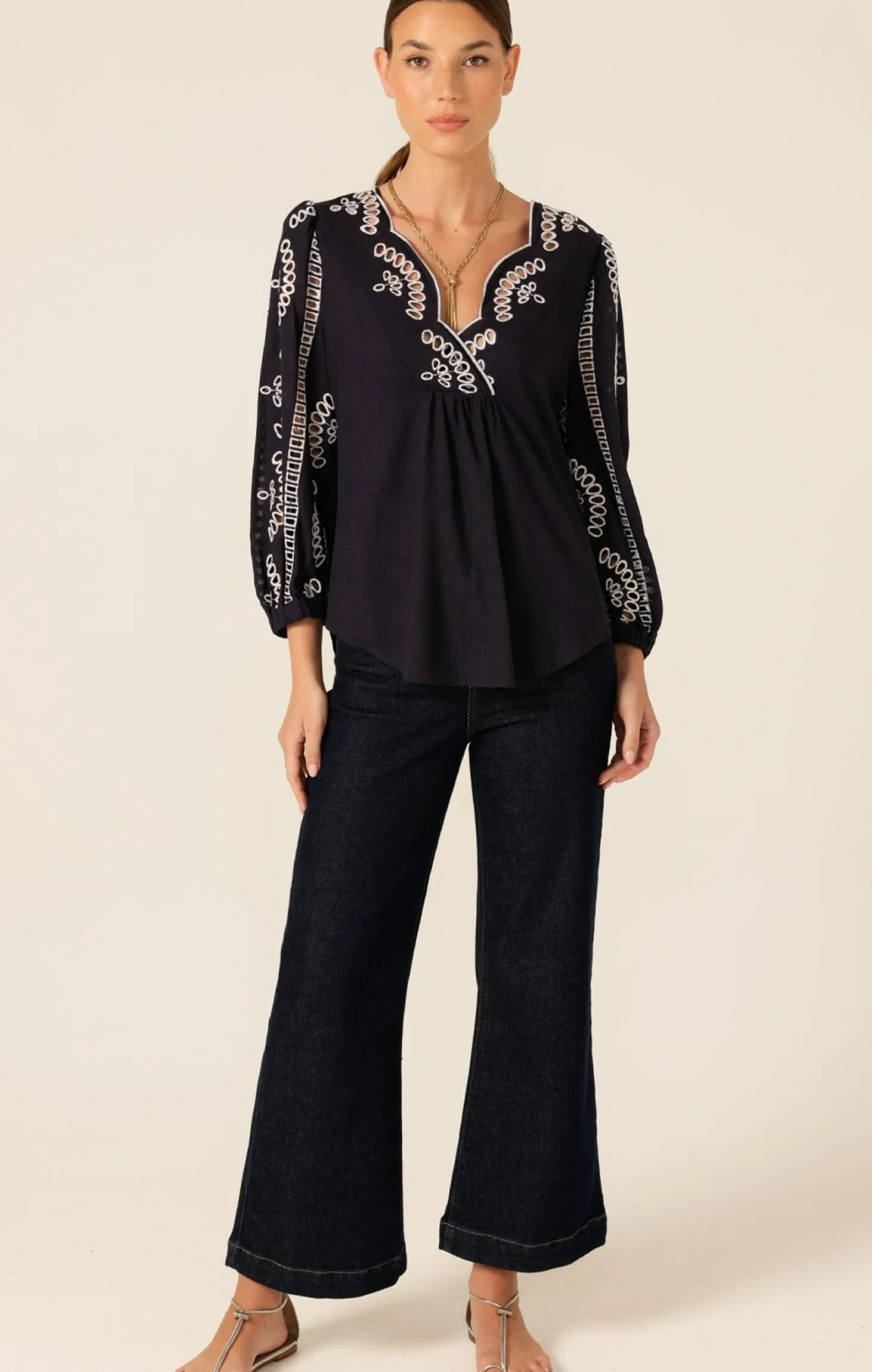 MORGAN EMBROIDERED LINEN VISCOSE BLOUSE