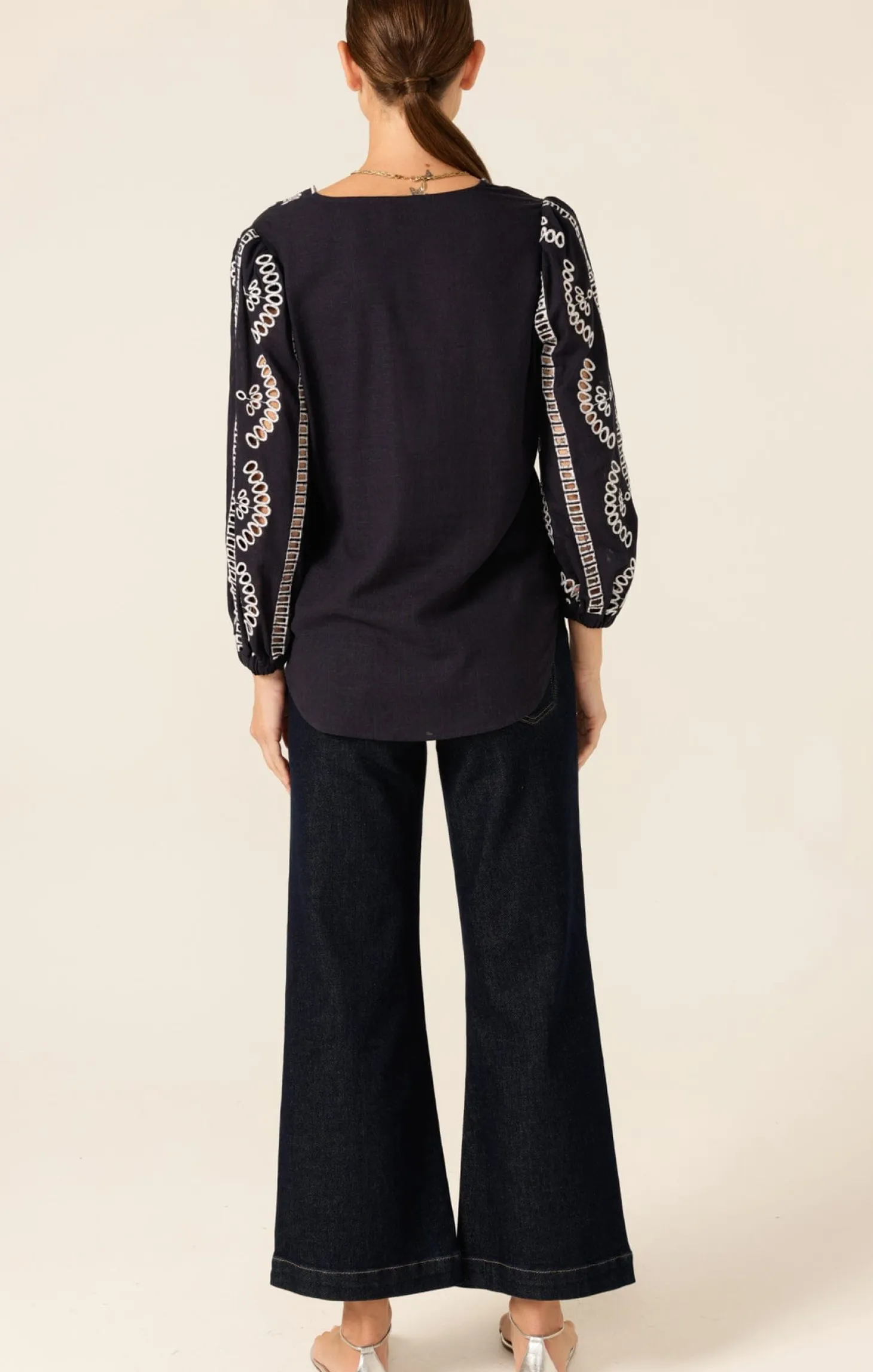 MORGAN EMBROIDERED LINEN VISCOSE BLOUSE