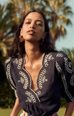 MORGAN EMBROIDERED LINEN VISCOSE BLOUSE