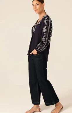 MORGAN EMBROIDERED LINEN VISCOSE BLOUSE