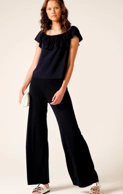 OFF SHOULDER FRILL TOP IN NAVY