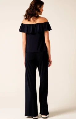 OFF SHOULDER FRILL TOP IN NAVY