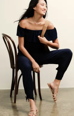 OFF SHOULDER FRILL TOP IN NAVY