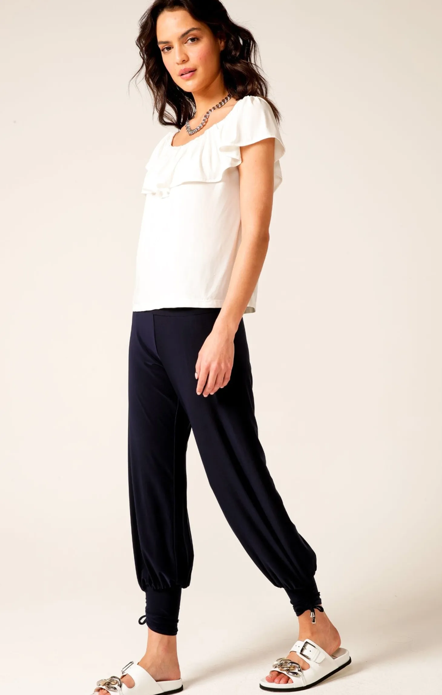 OFF SHOULDER FRILL TOP IN IVORY
