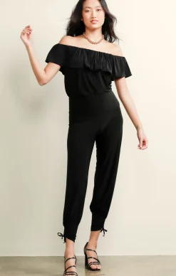 OFF SHOULDER FRILL TOP IN BLACK