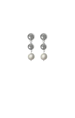 PEARL DROP METAL BALL EARRING IN SILVER