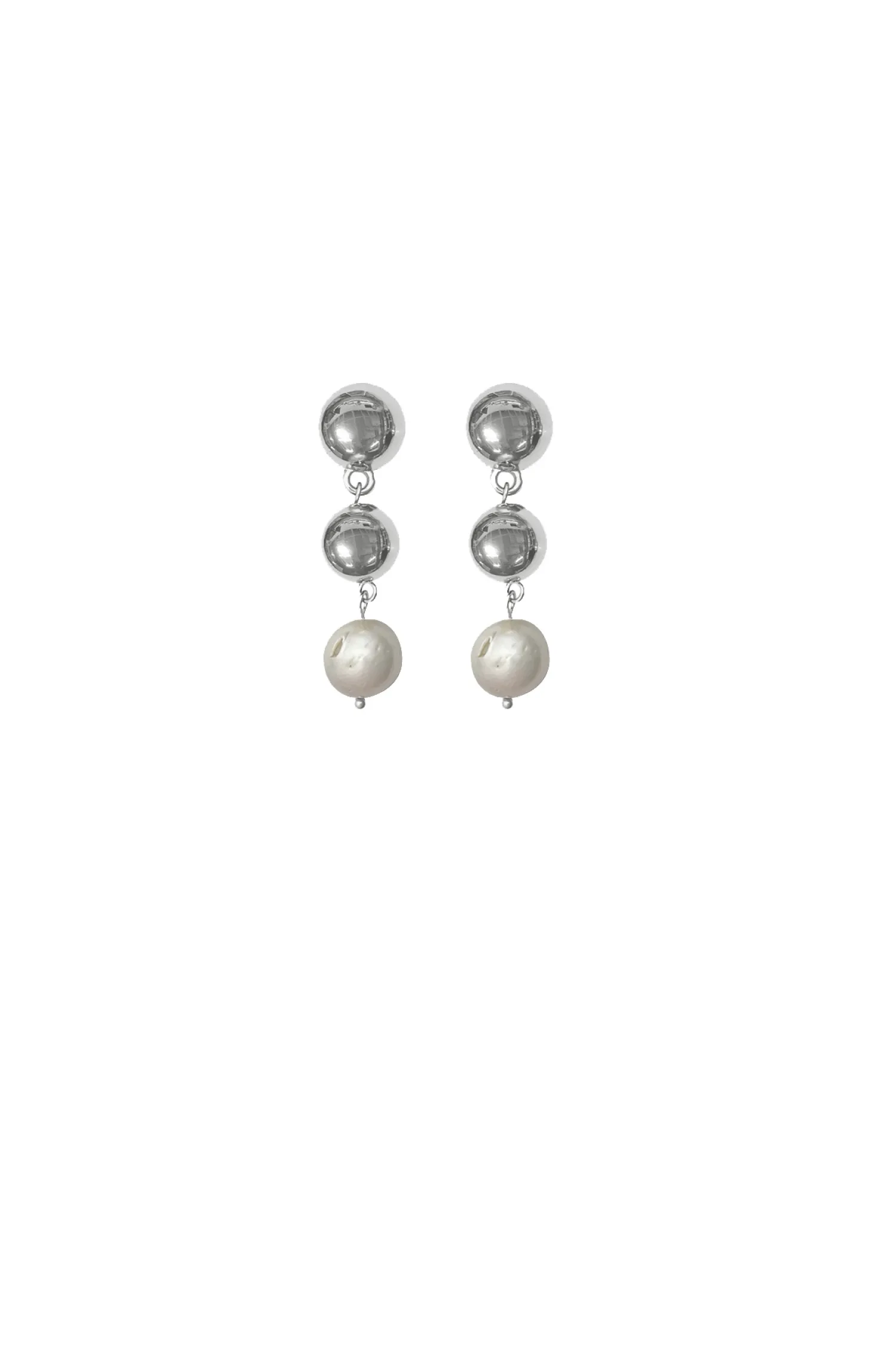 PEARL DROP METAL BALL EARRING IN SILVER