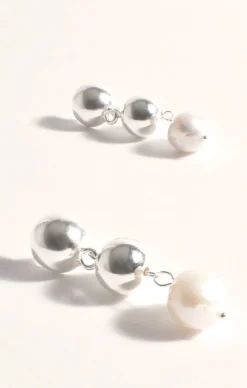 PEARL DROP METAL BALL EARRING IN SILVER