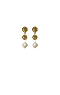 PEARL DROP METAL BALL EARRING IN GOLD