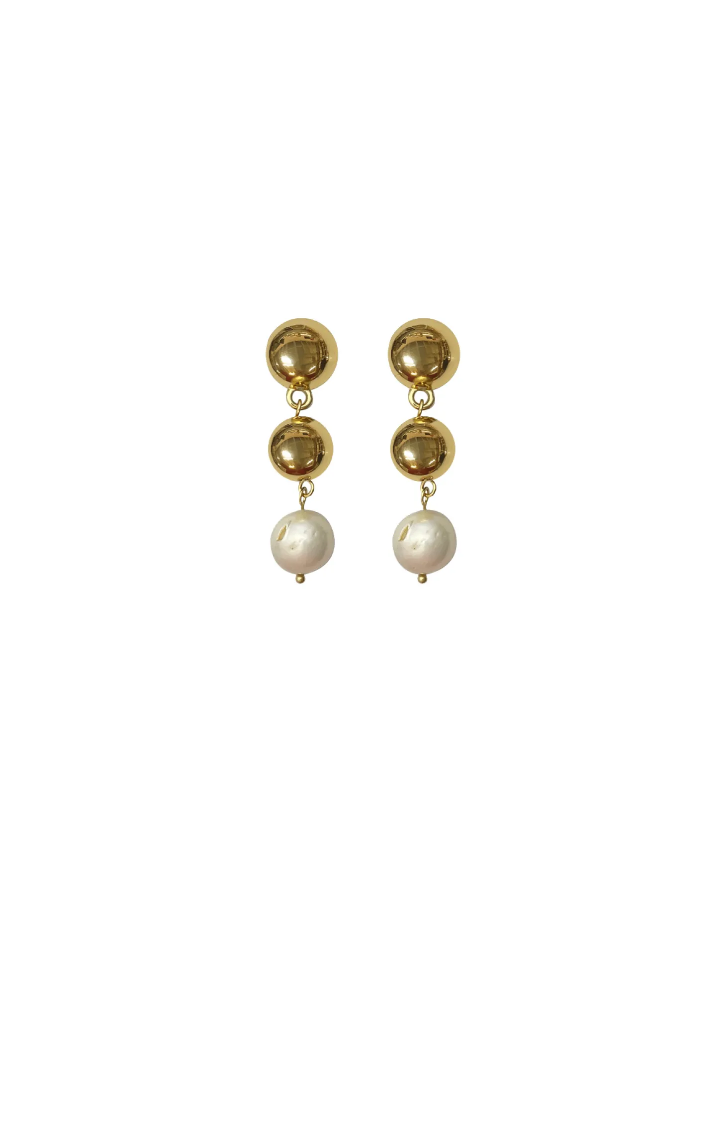 PEARL DROP METAL BALL EARRING IN GOLD