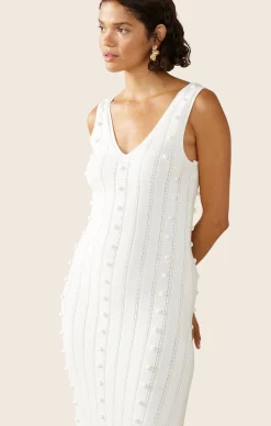 POM POM KNIT DRESS IN PEARL