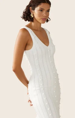 POM POM KNIT DRESS IN PEARL