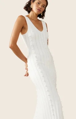 POM POM KNIT DRESS IN PEARL