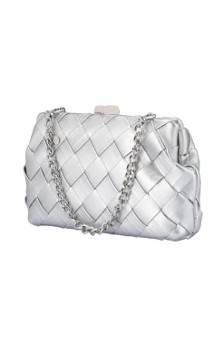 QUINN WOVEN CLUTCH IN SILVER