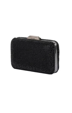 RONNY CRYSTAL MESH CLUTCH IN BLACK