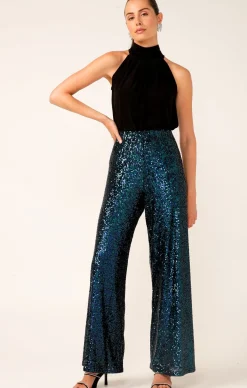 SEQUIN PALAZZO PANT IN PEACOCK