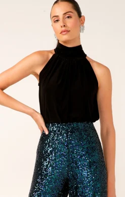 SEQUIN PALAZZO PANT IN PEACOCK