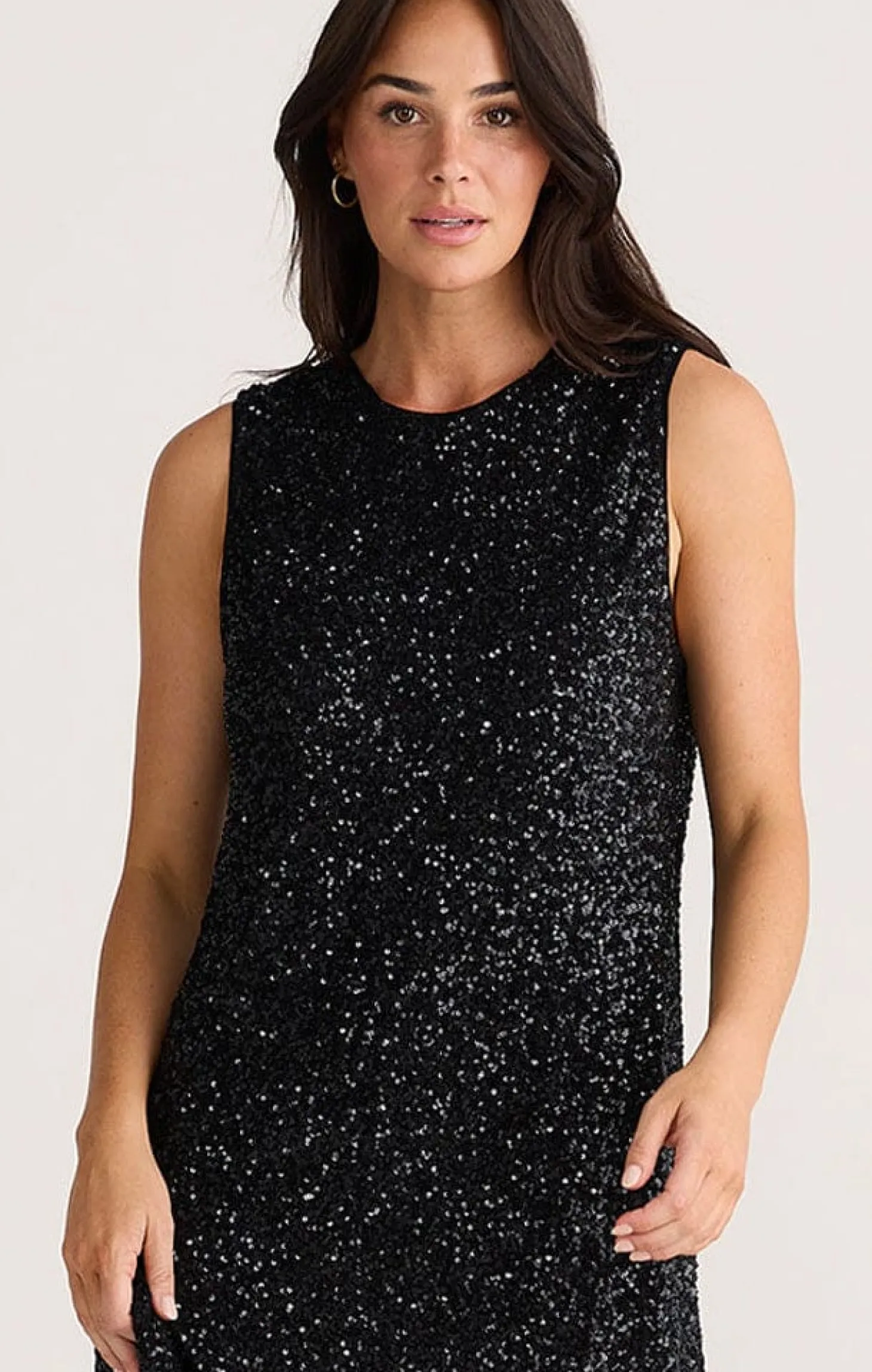 SHOW STOPPER SWING DRESS IN BLACK SEQUIN