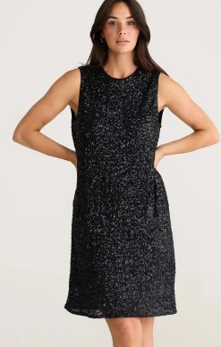 SHOW STOPPER SWING DRESS IN BLACK SEQUIN