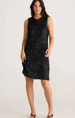SHOW STOPPER SWING DRESS IN BLACK SEQUIN