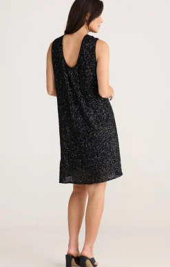 SHOW STOPPER SWING DRESS IN BLACK SEQUIN