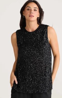 SHOW STOPPER TOP IN BLACK SEQUIN