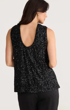 SHOW STOPPER TOP IN BLACK SEQUIN