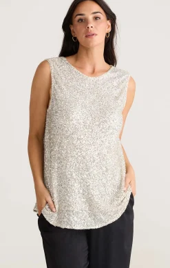 SHOW STOPPER TOP IN CHAMPAGNE SEQUIN