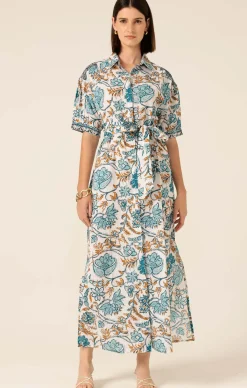 STEVIE MAXI DRESS IN JULIE PRINT BLUE/GOLD