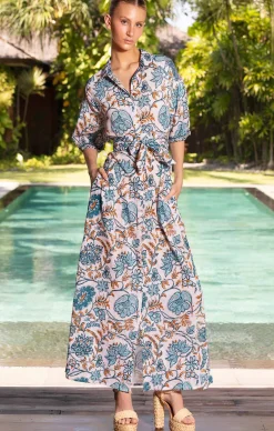 STEVIE MAXI DRESS IN JULIE PRINT BLUE/GOLD