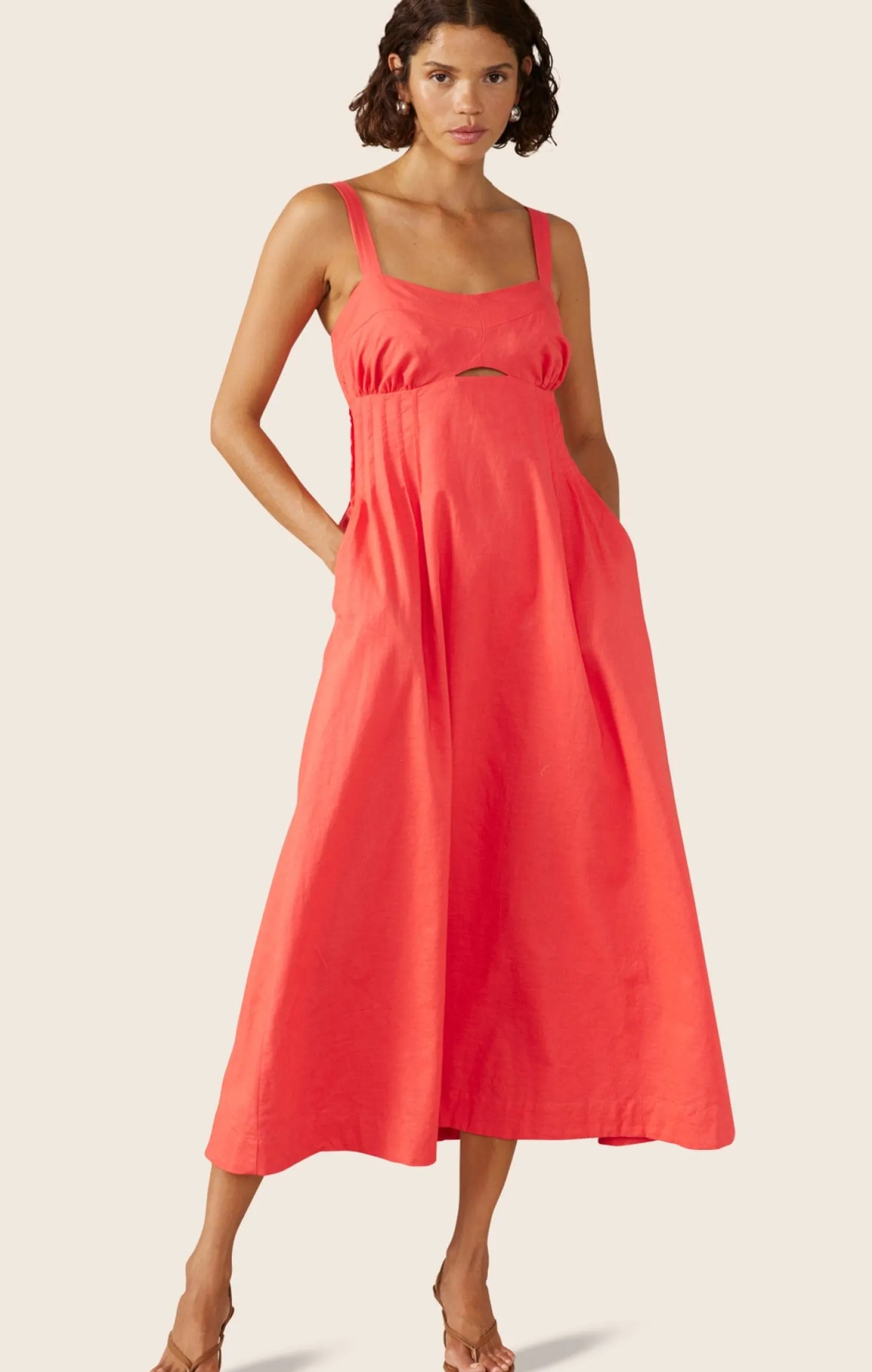 SUNLIGHT MIDI DRESS IN HIBISCUS PINK