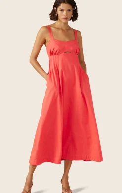 SUNLIGHT MIDI DRESS IN HIBISCUS PINK