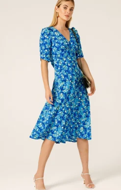 SWEET PEA MIDI DRESS IN BLUE LIME FLOWER