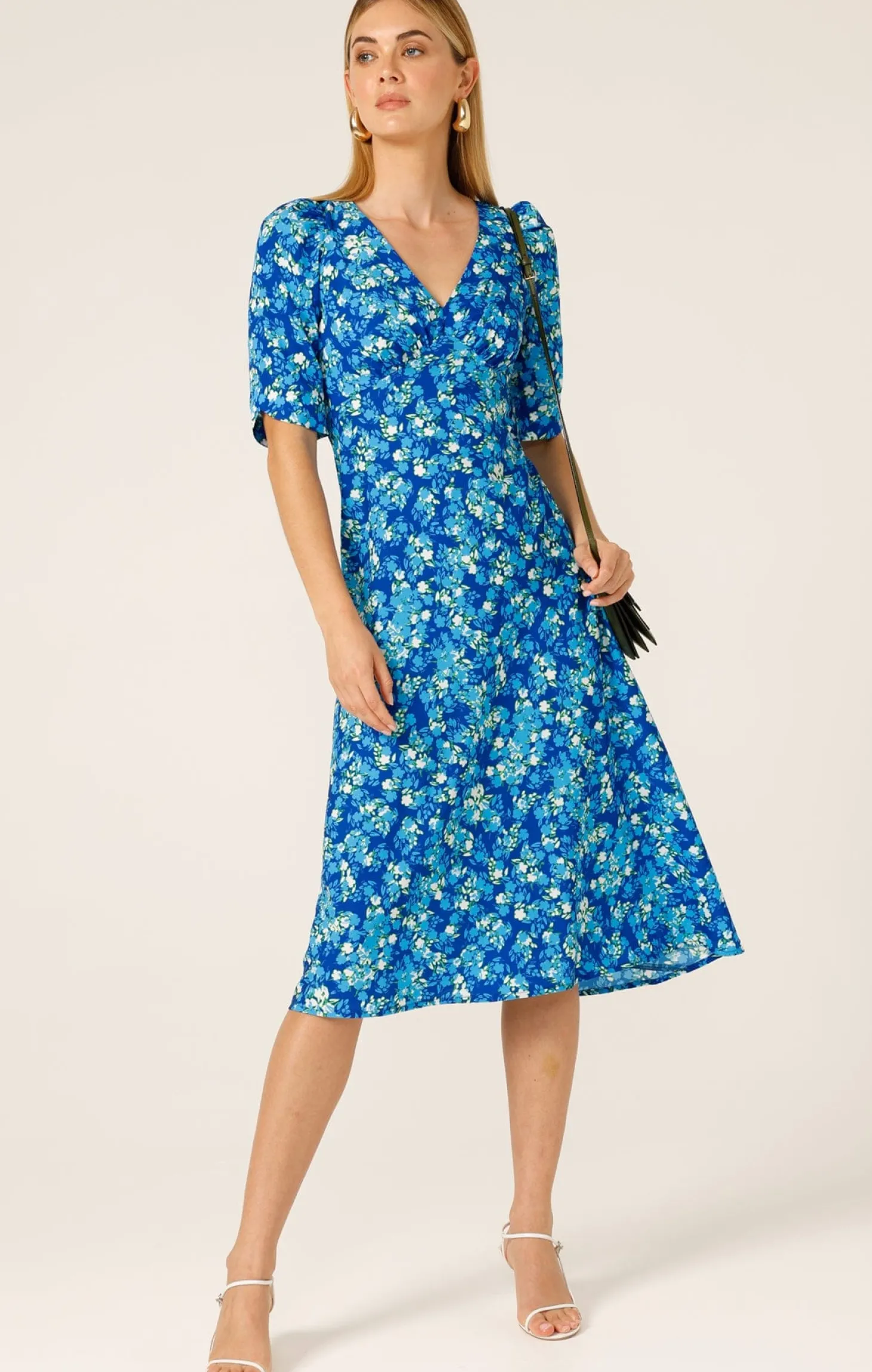SWEET PEA MIDI DRESS IN BLUE LIME FLOWER