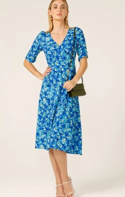 SWEET PEA MIDI DRESS IN BLUE LIME FLOWER