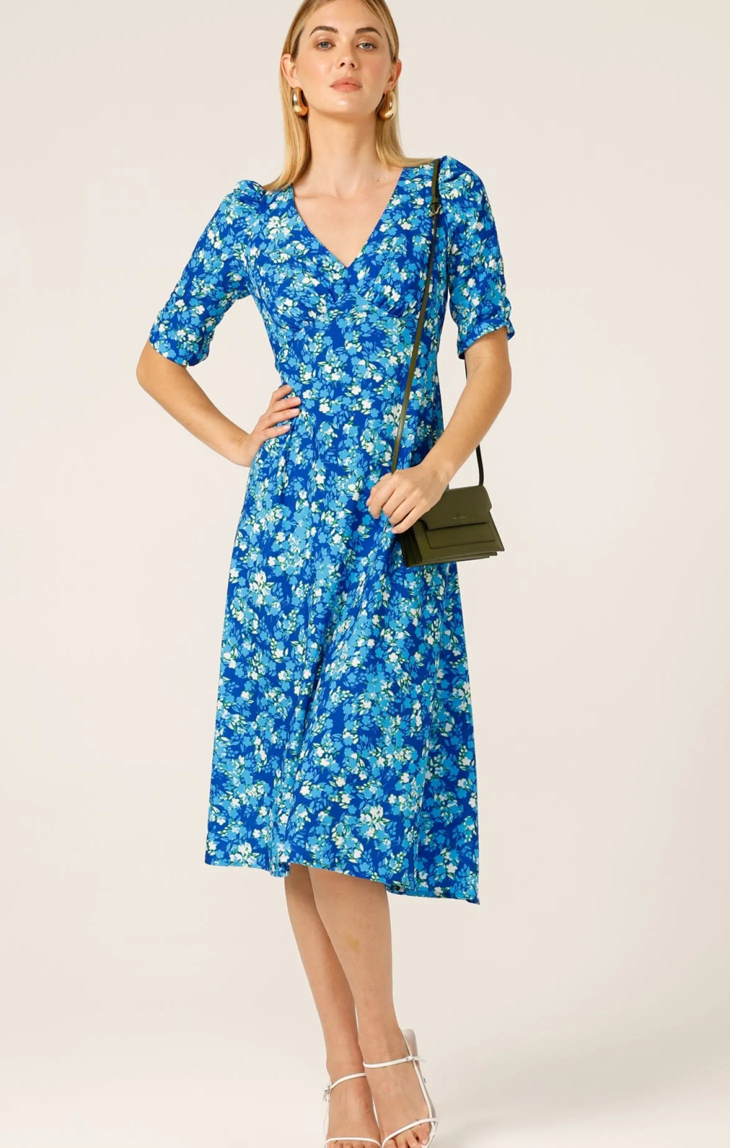 SWEET PEA MIDI DRESS IN BLUE LIME FLOWER
