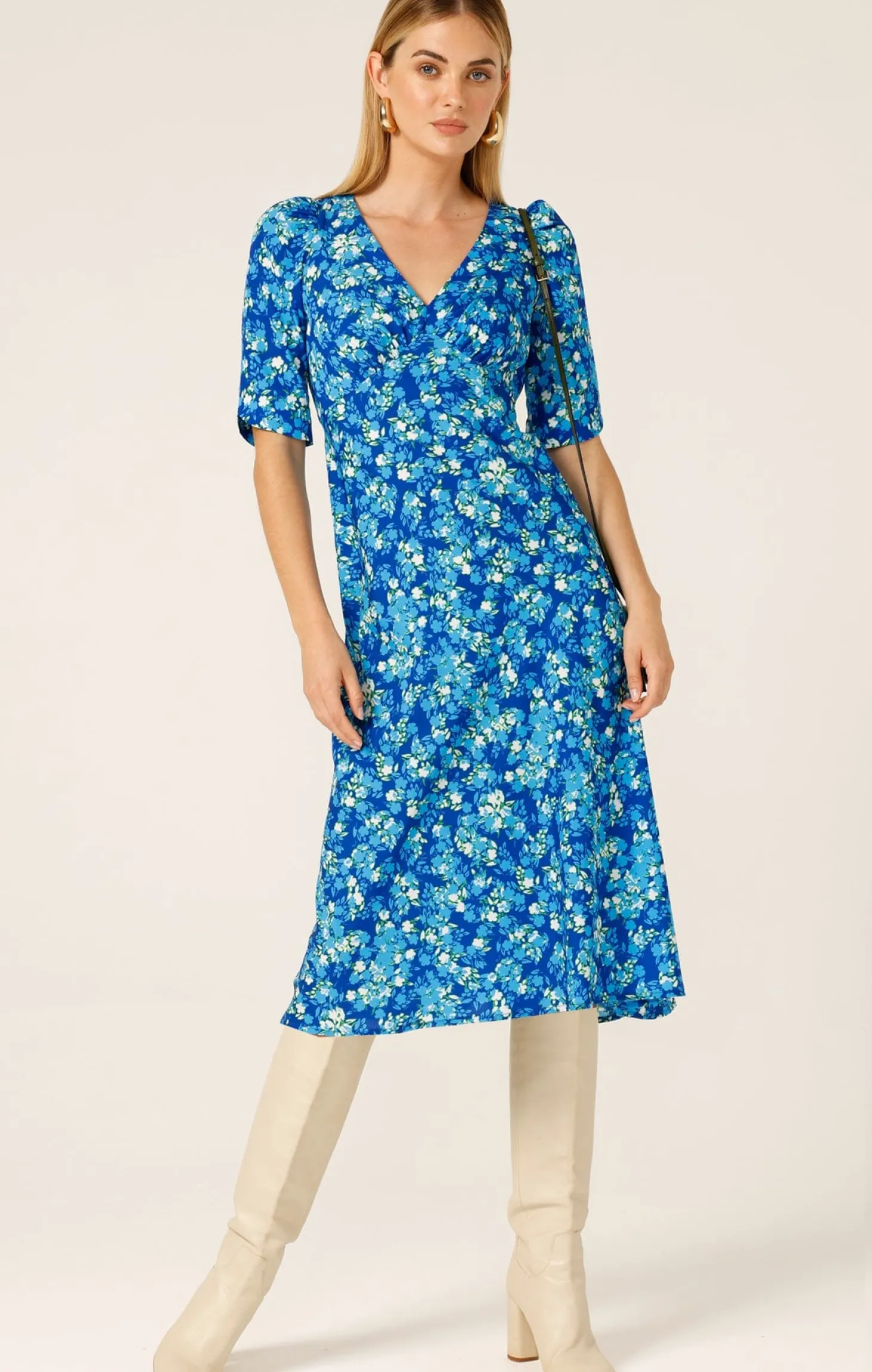 SWEET PEA MIDI DRESS IN BLUE LIME FLOWER