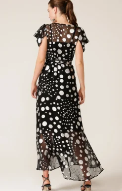 TWILIGHT SHIMMER MAXI WRAP DRESS IN BLACK SILVER SPOT
