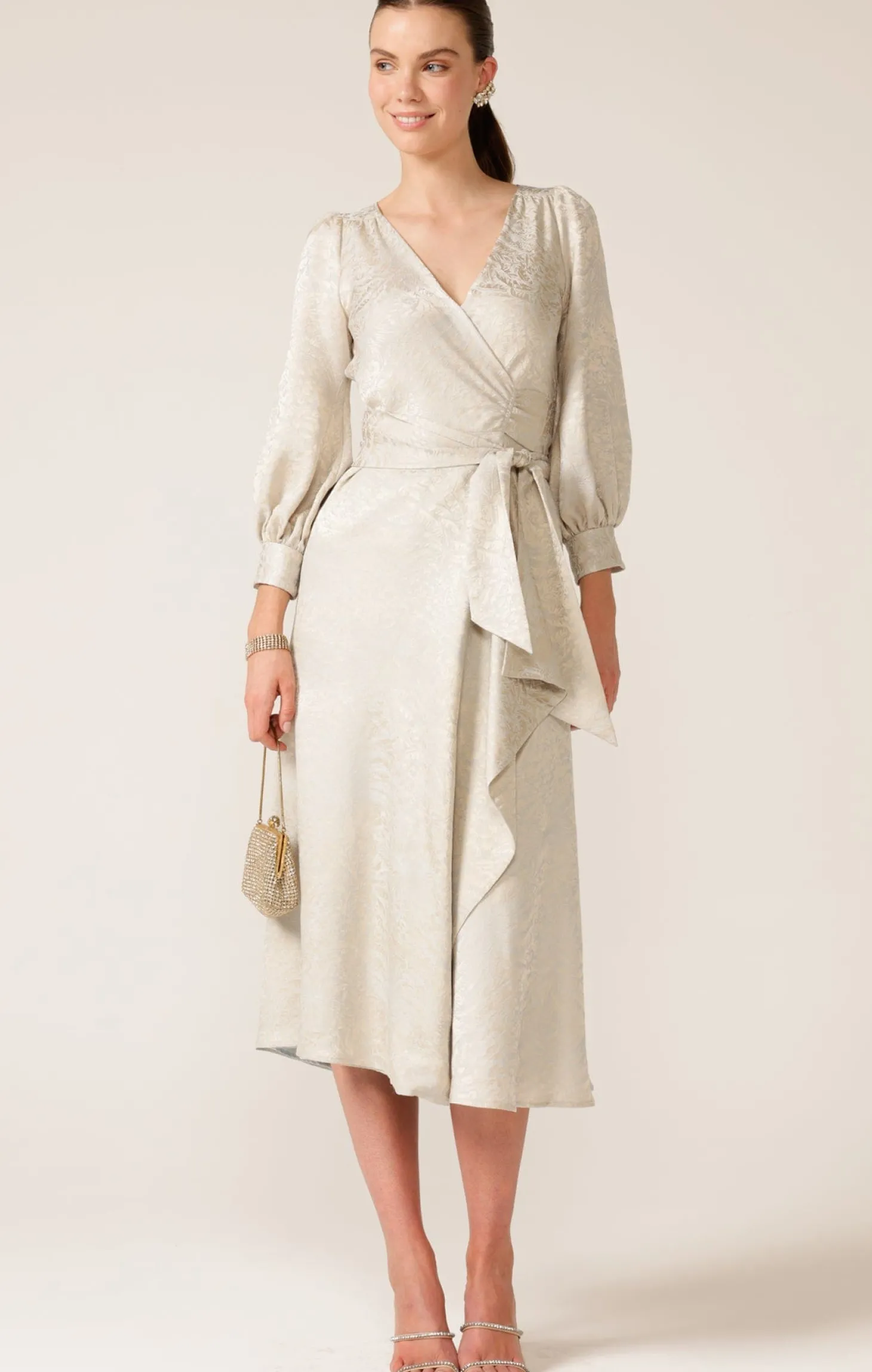 VERSAILLES WRAP DRESS IN OYSTER